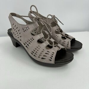 Abeo Womens Goldie Perforated Leather Lace Up Comfort Sandals Size 9 Beige Boho